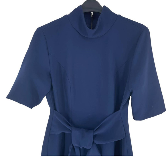 𝅺toccin (NY) BLUE MOCK NECK  DRESS WITH 1/2 SLEEVES, BELT TIE - Picture 2 of 10